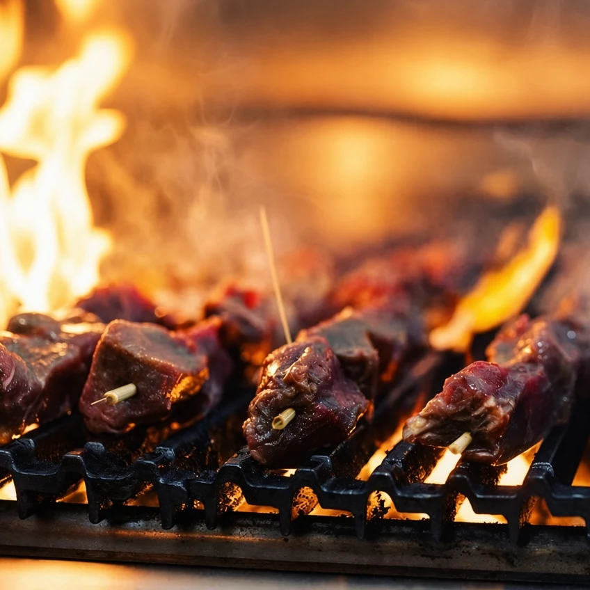 Skewers char-broiling over an open flame at Golden Pita, a Lebanese restaurant on Wilson Street West in Ancaster